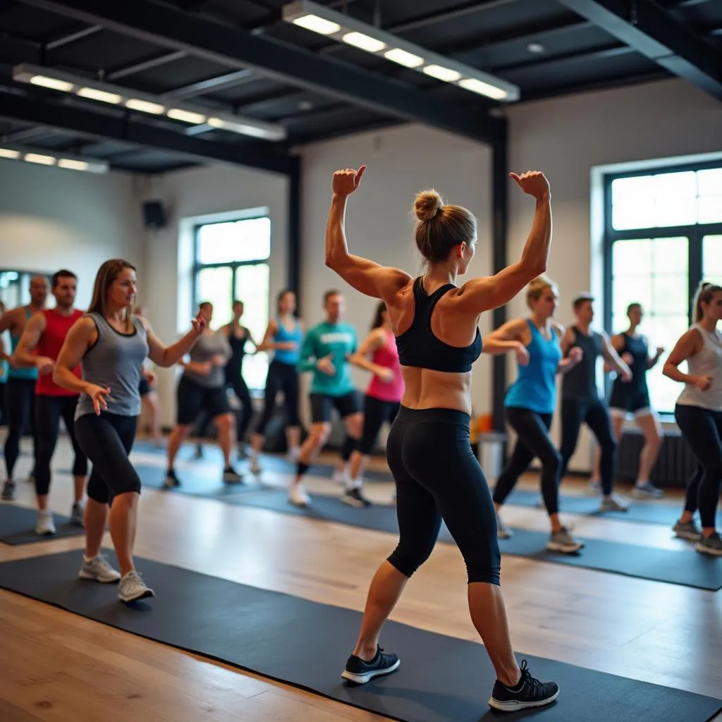 Group Fitness Class in Modern Gym