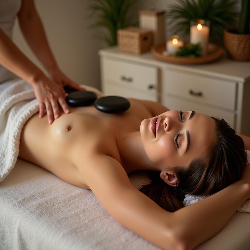 Woman relaxing in a healing day spa