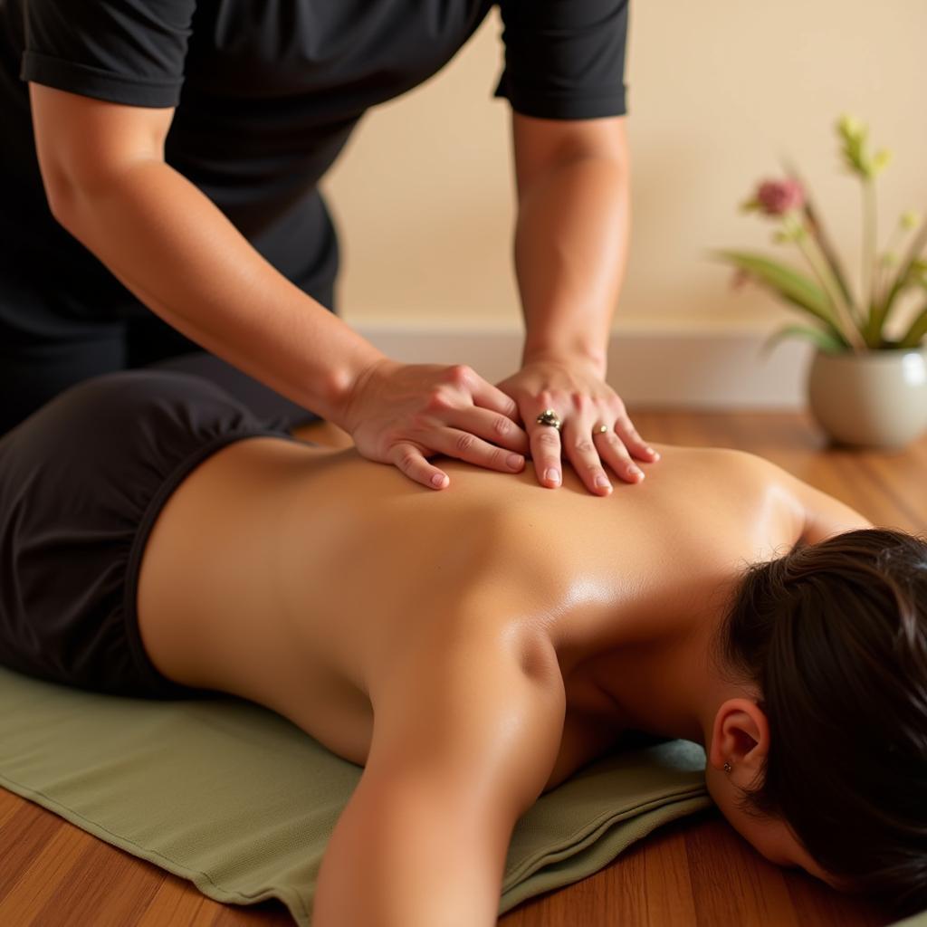 Therapist performing traditional Thai massage