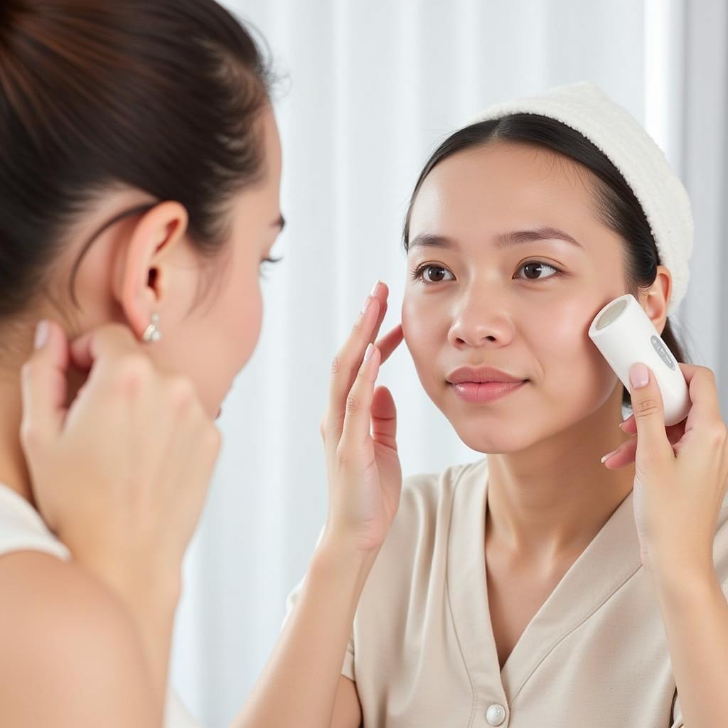 Woman Using Ageloc Galvanic Spa