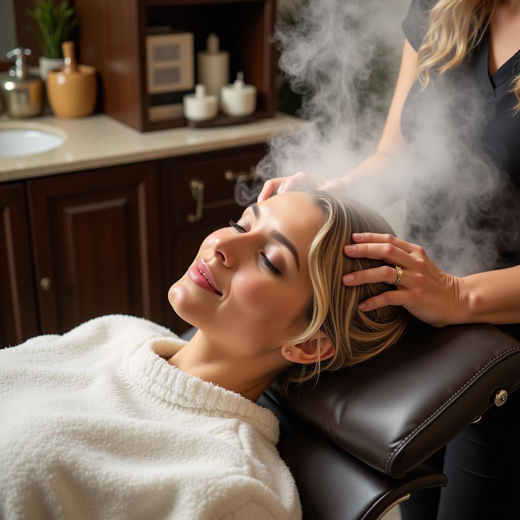 Woman receiving an aqua natural hair spa treatment