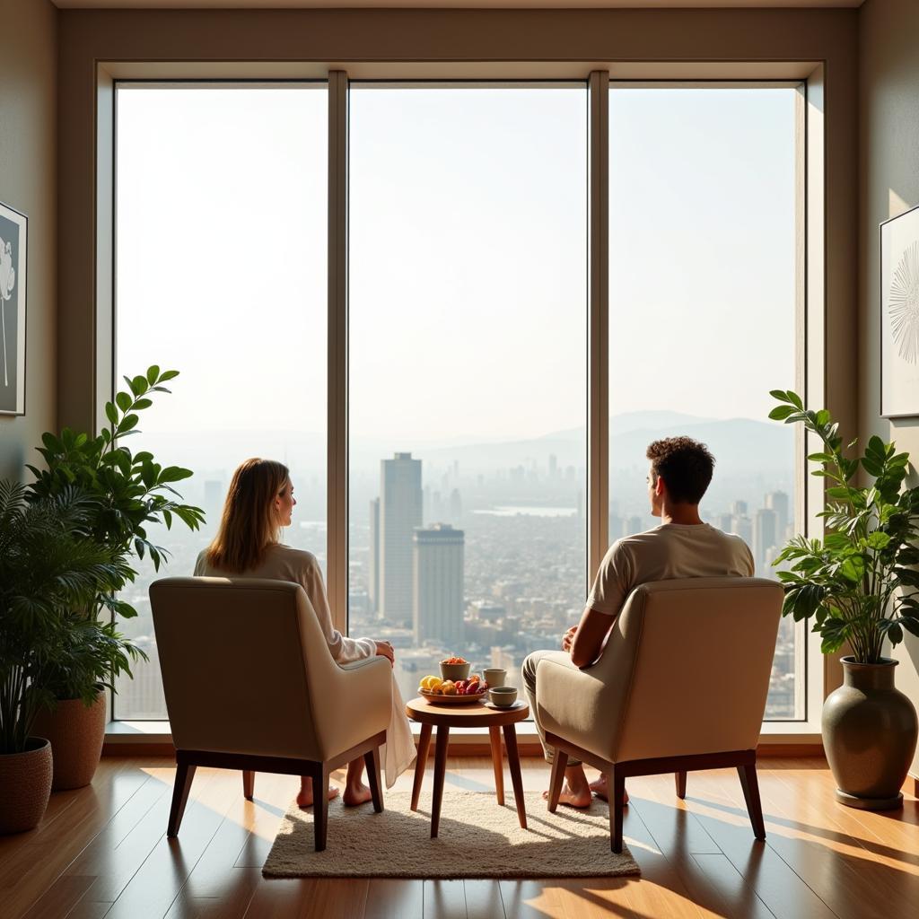 Couple relaxing in a spa's relaxation area