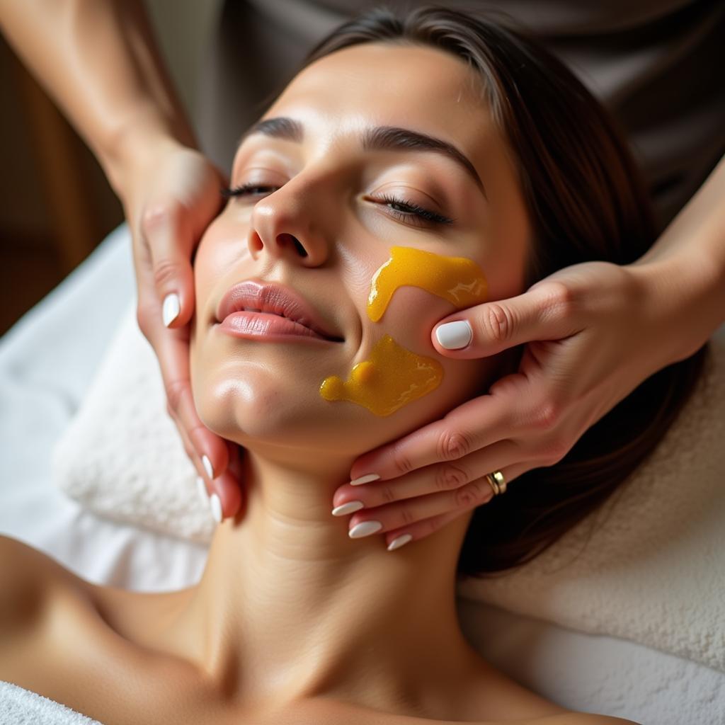 Close-up of a saffron spa facial massage