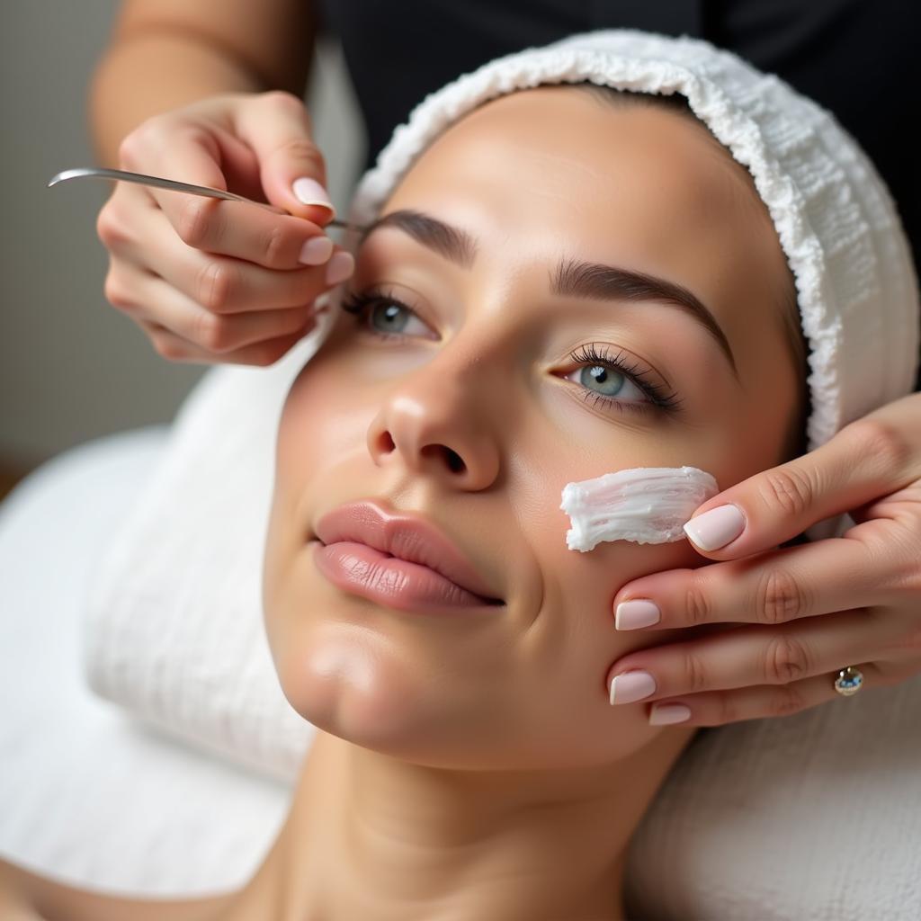 Woman receiving a facial treatment at a discounted price.