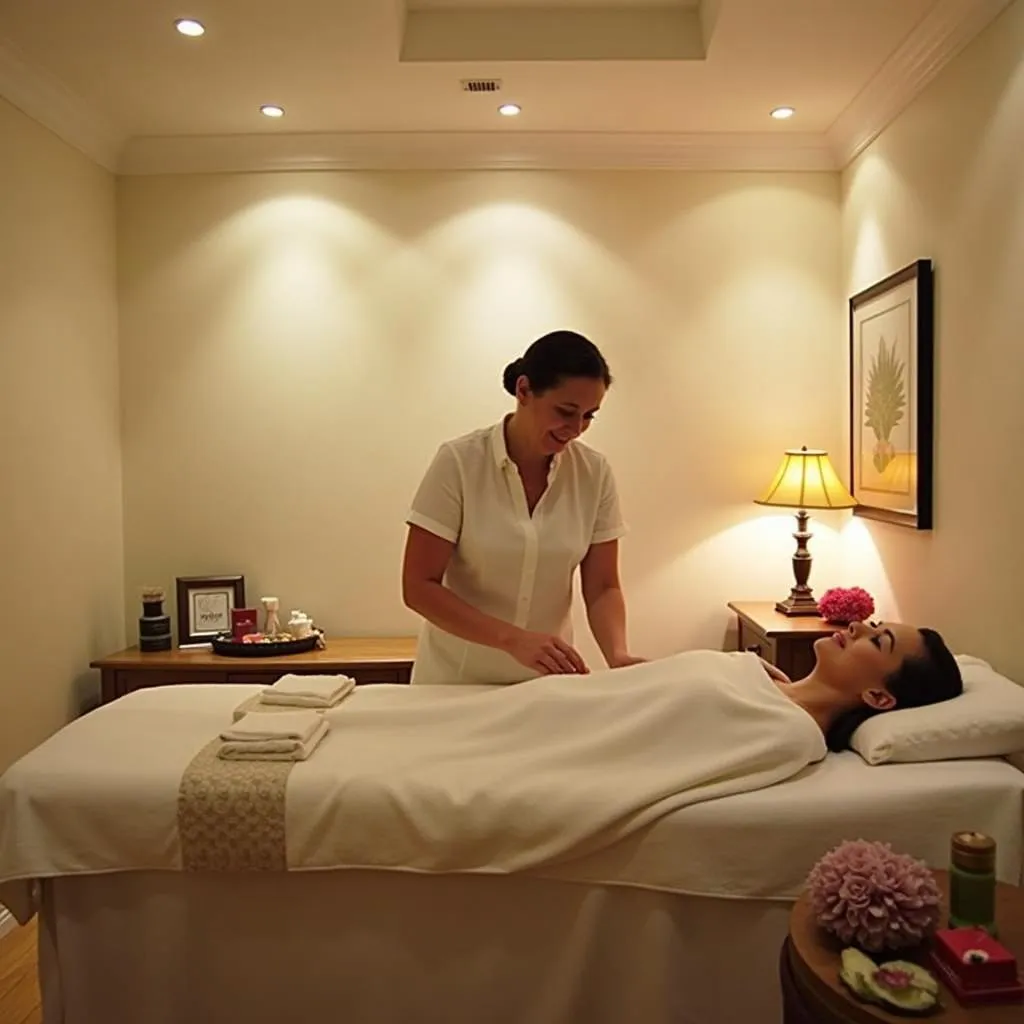 A serene and relaxing treatment room at Aline's