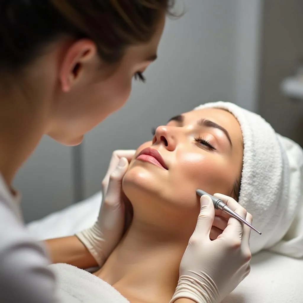 Close-up of a facial treatment being performed at Allure Medical Spa Greenville