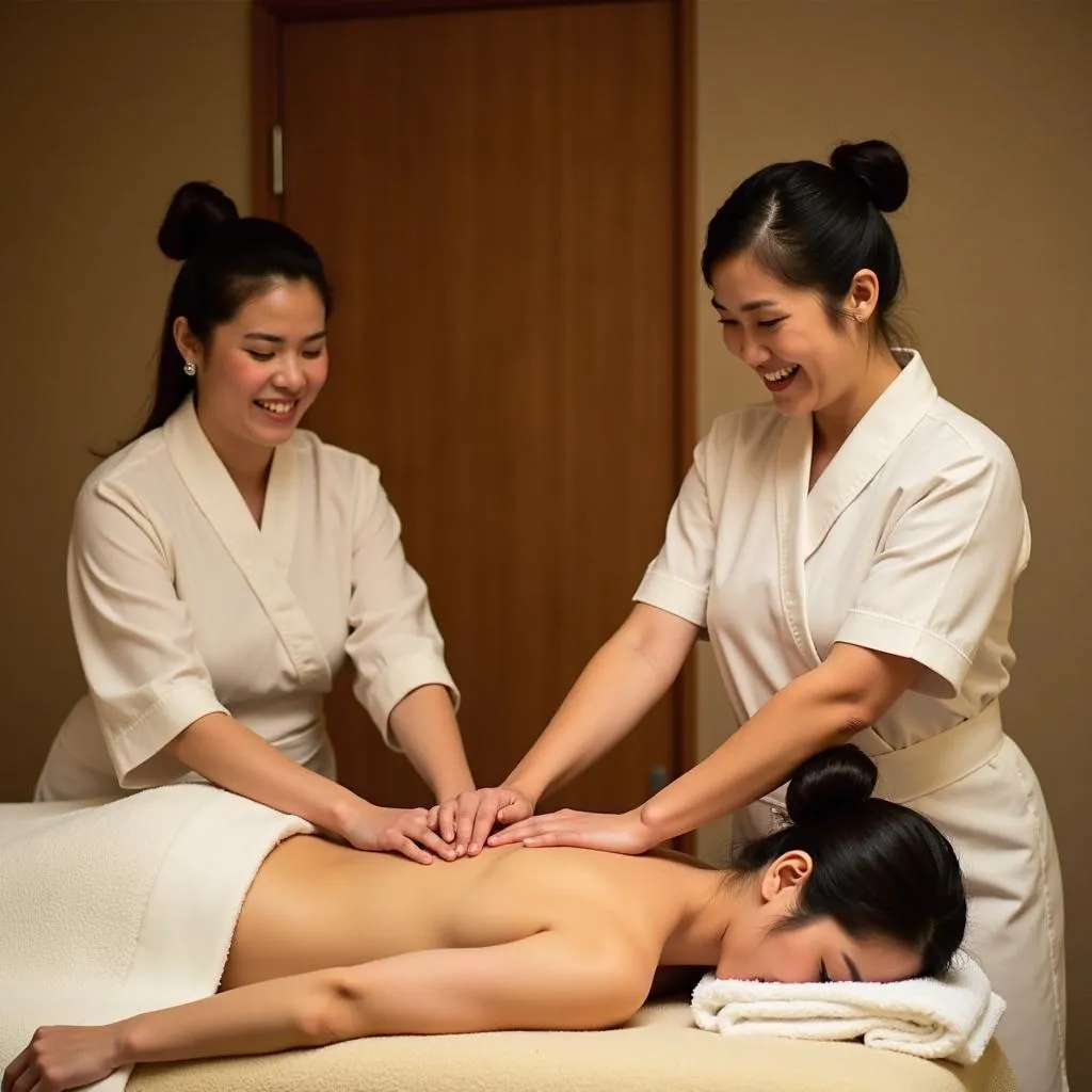 Two therapists performing a traditional Japanese treatment