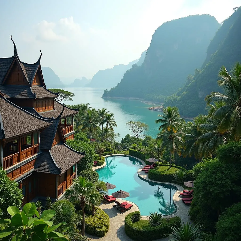 Panoramic view of Anantara Riverside Resort from the Chao Phraya River