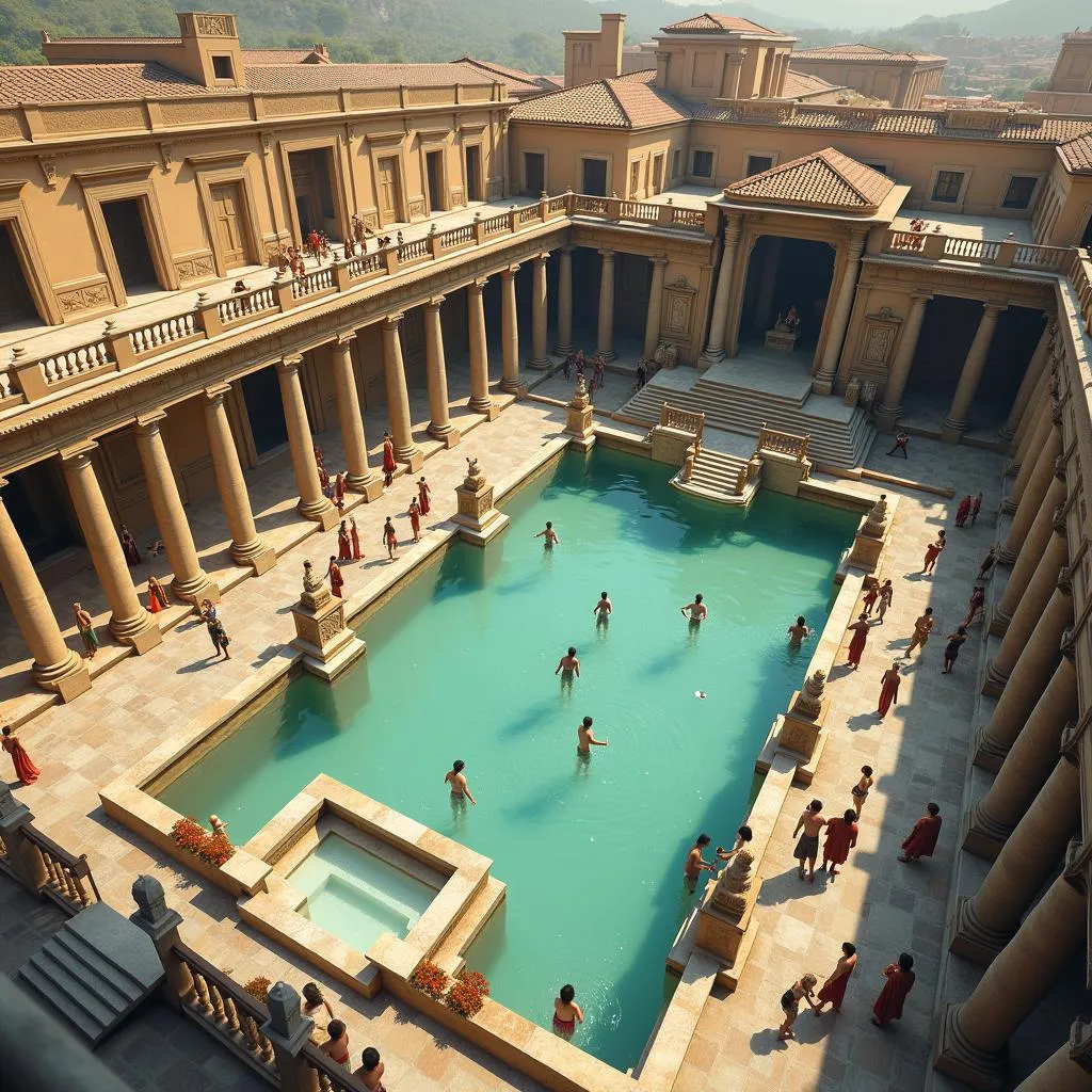 A depiction of an ancient Roman thermae bath complex