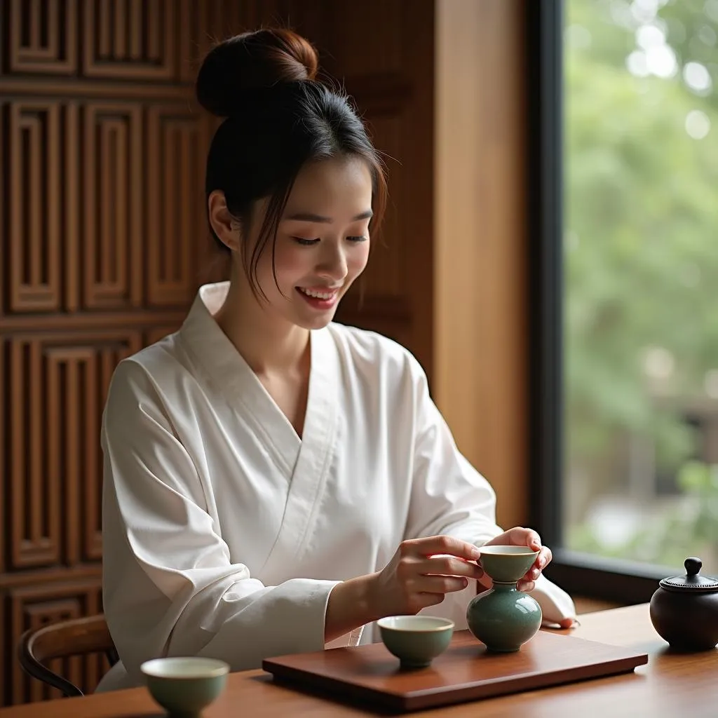 Customer Enjoying Traditional Tea Ceremony