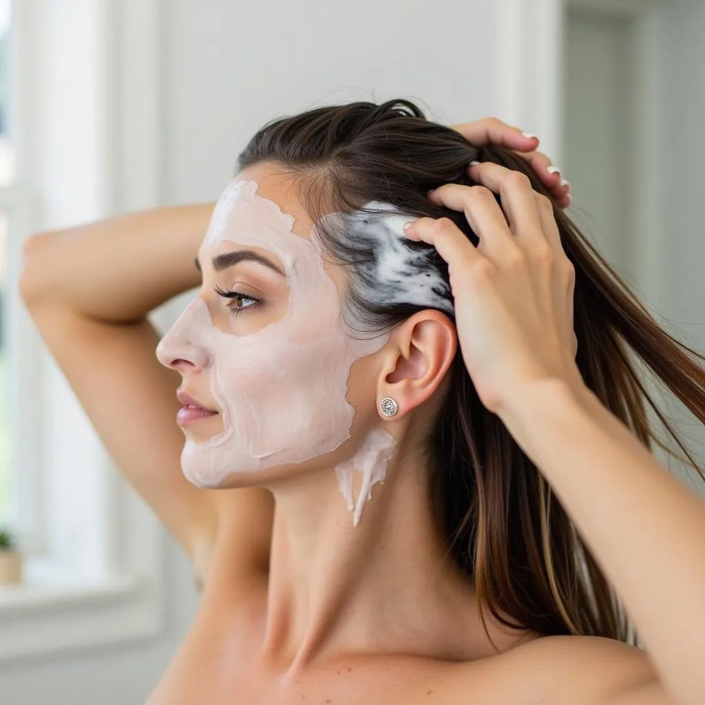 Applying a nourishing aqua hair spa mask