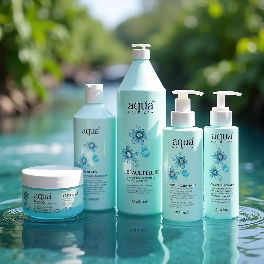 Assortment of aqua hair spa products