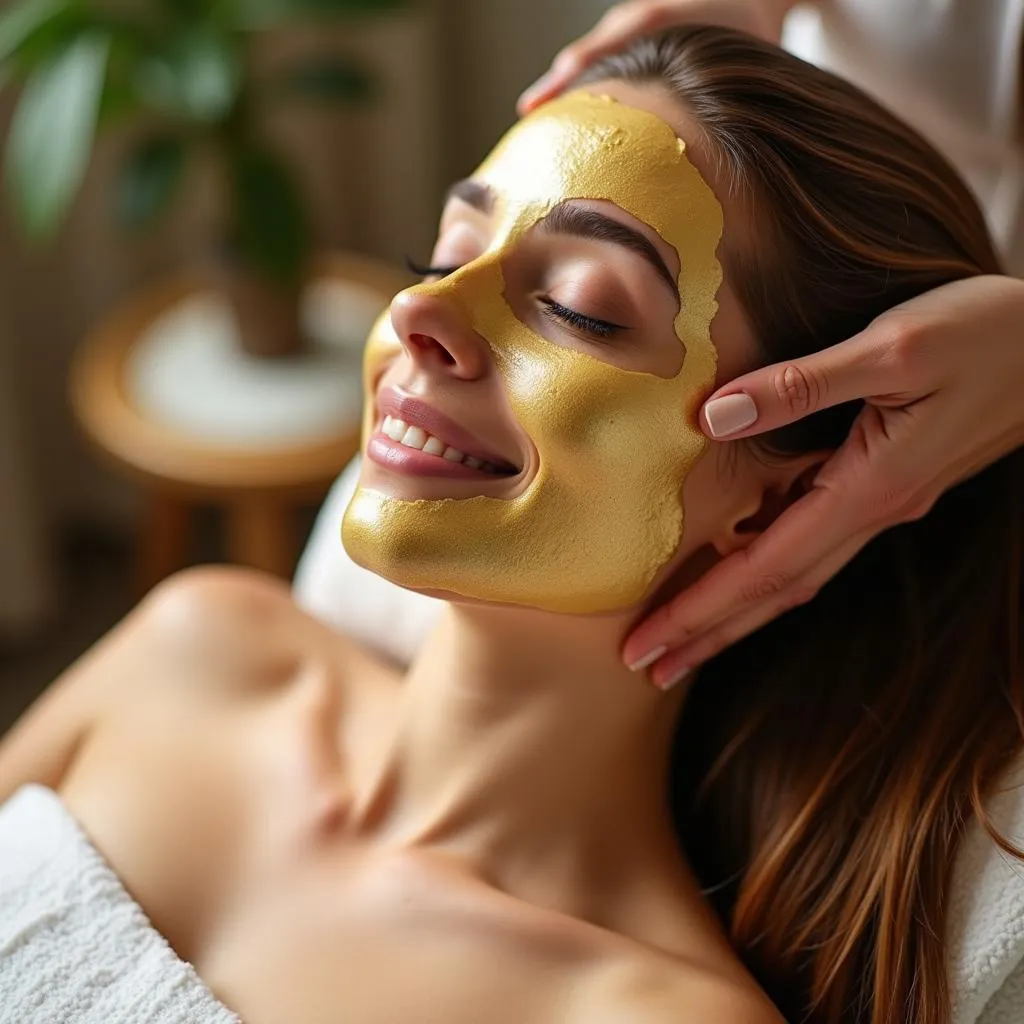 A woman relaxing during a hair spa treatment, enjoying a luxurious hair mask with argan oil