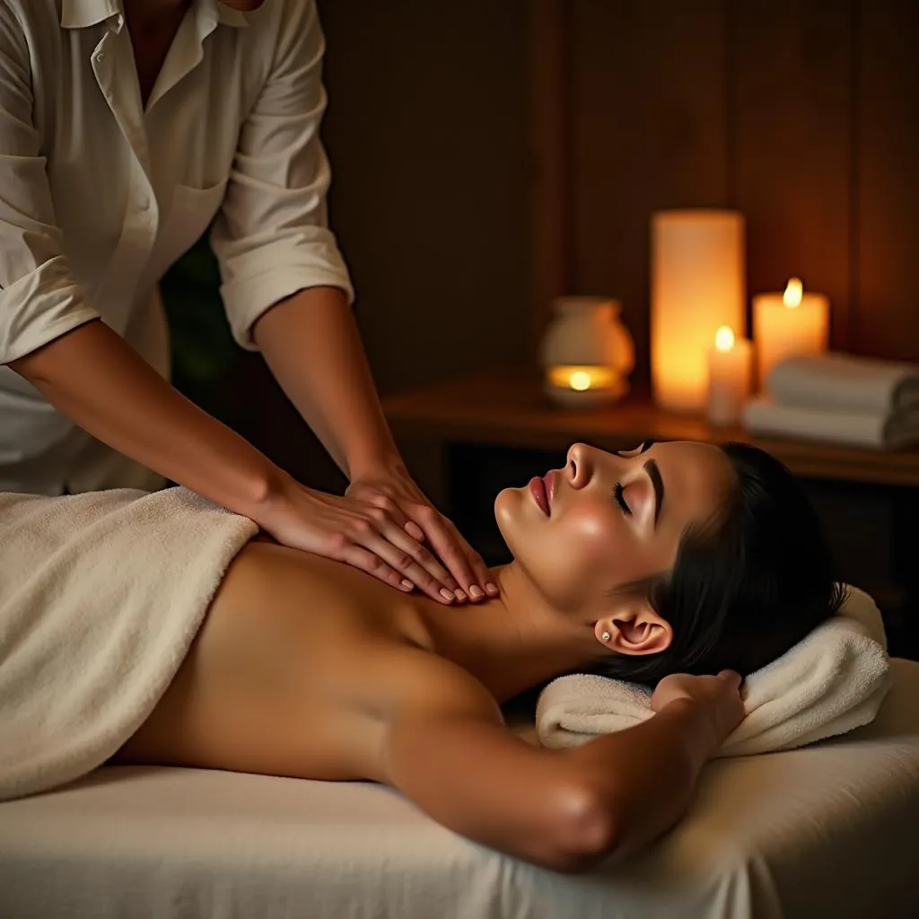 Woman receiving an aromatherapy massage treatment