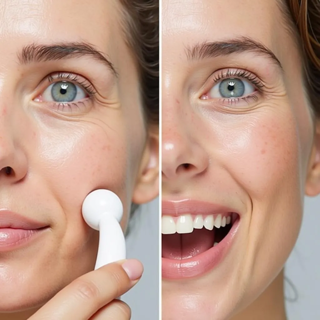 Before and after images showcasing the visible results of using the artistrytm essentials artistry derma spa facial massager, such as reduced fine lines, improved skin tone, and a more youthful glow.