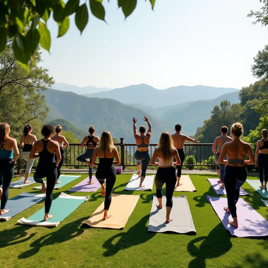 Yoga session at Avra Spa Hotel with stunning nature views