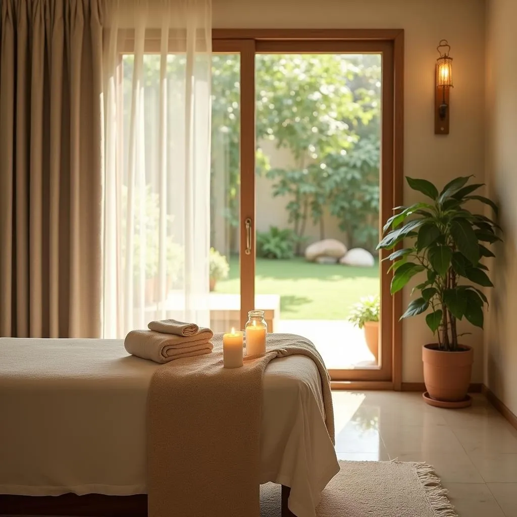 Tranquil treatment room in an Ayurvedic spa