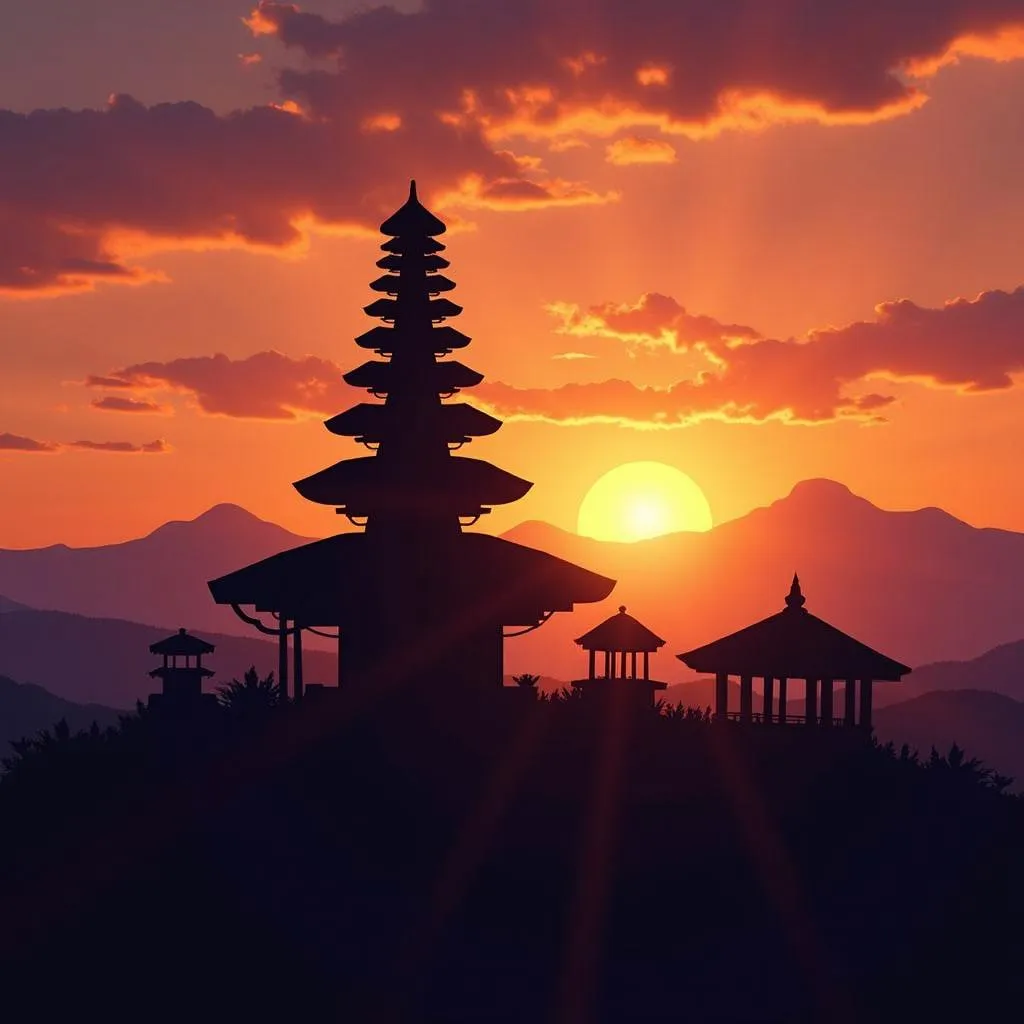 Scenic Balinese Temple at Sunset