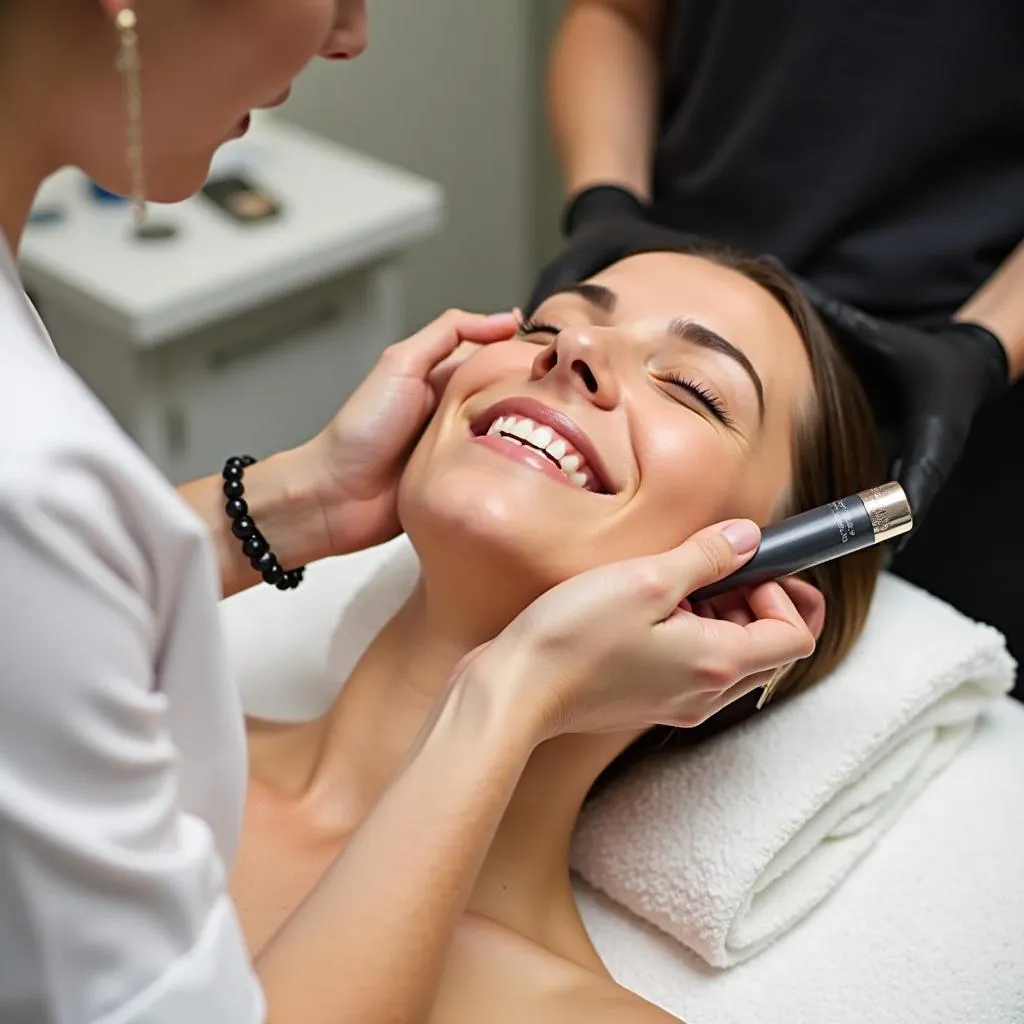 Beautician Performing Facial Treatment