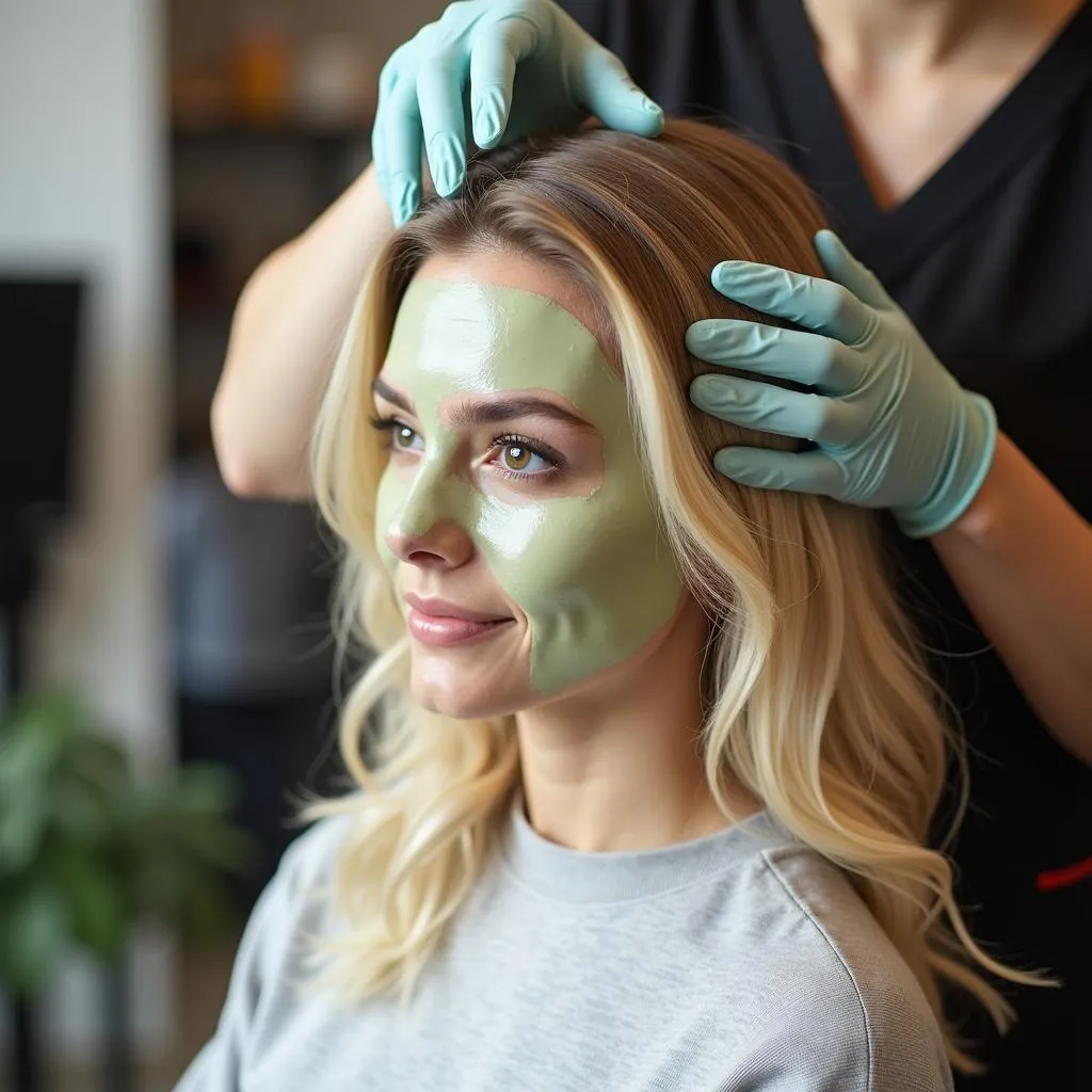 Beautician Applying Hair Mask to Client