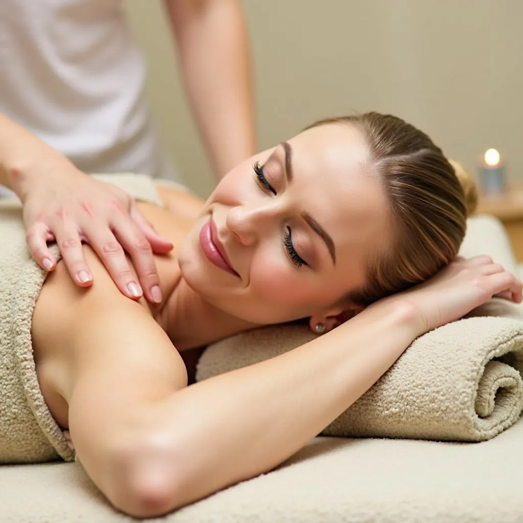 Woman relaxing during a body wrap treatment at Azalea Day Spa