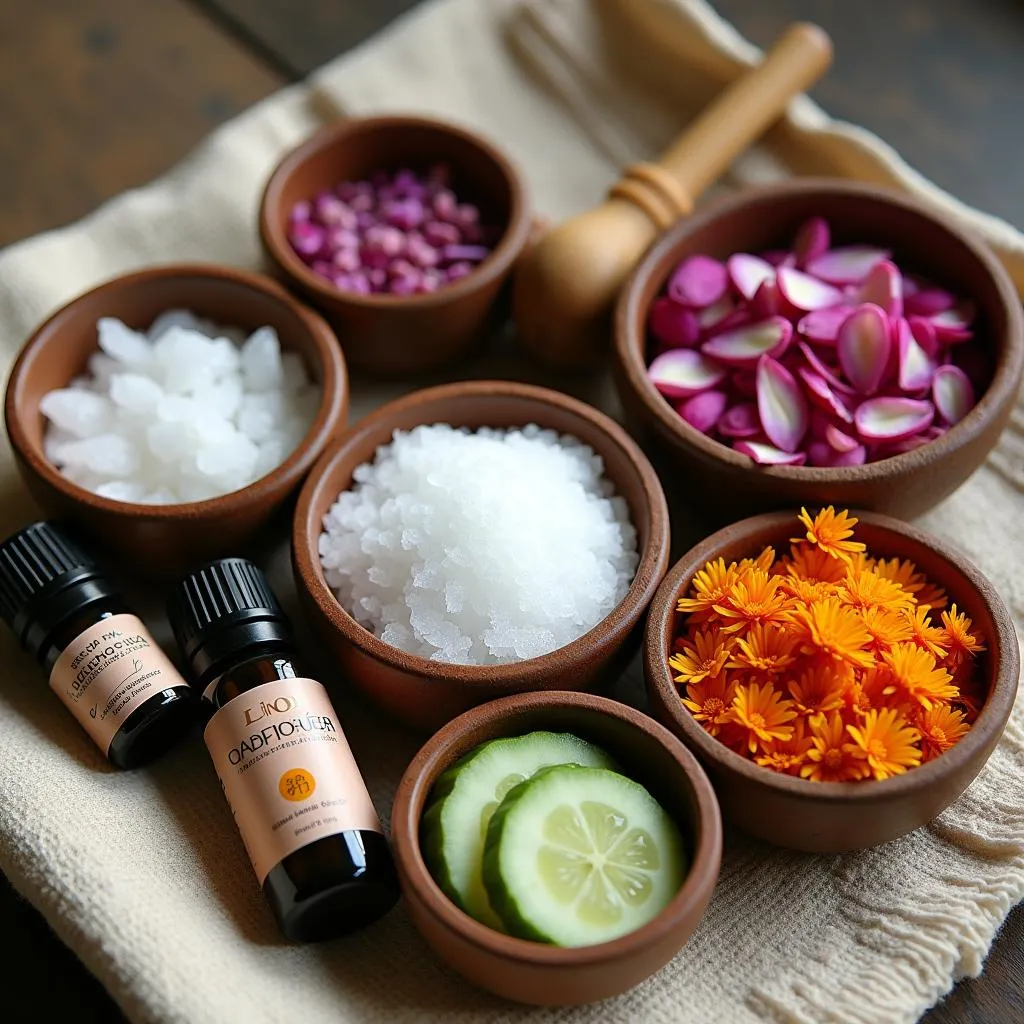 Variety of natural ingredients for a padi spa