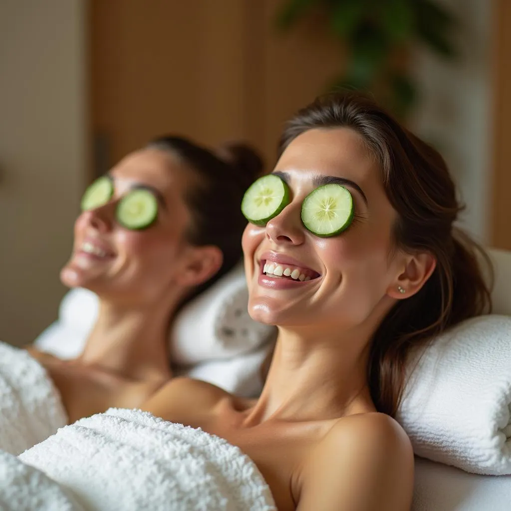 Couple enjoying spa treatments together