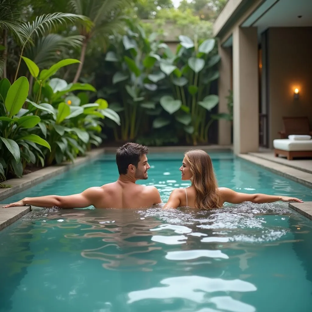 Couple Relaxing in a Serene Hotel Spa Pool