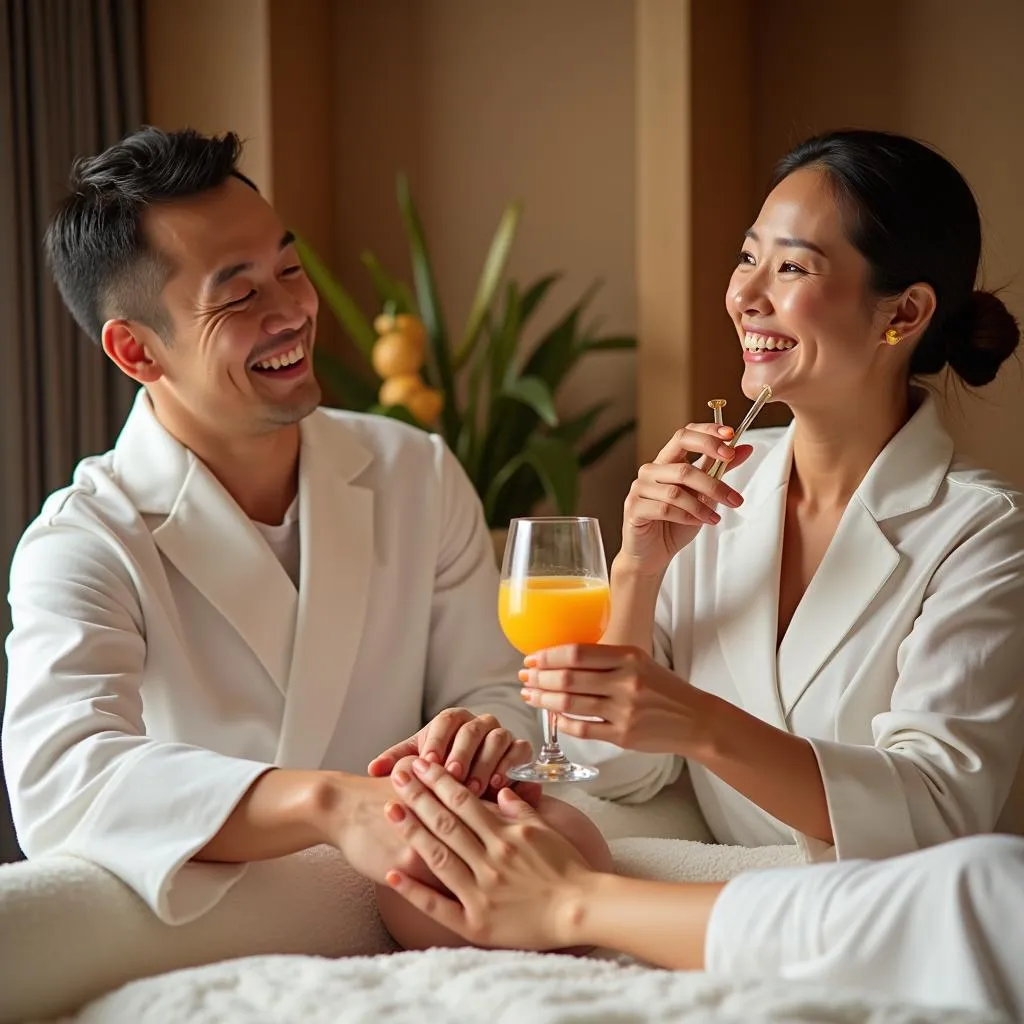 Couple enjoying spa treatments in their luxurious suite at Korean Spa