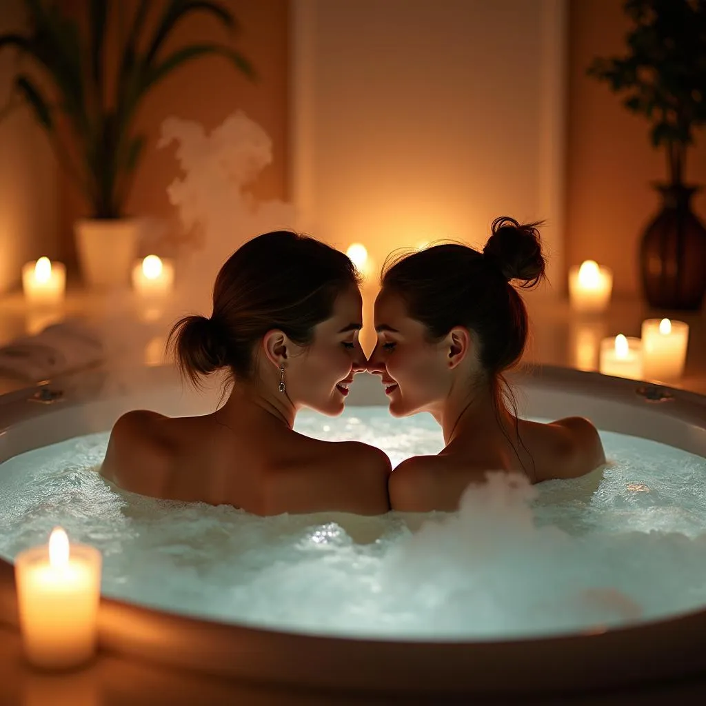 Couple enjoying a relaxing soak in a jacuzzi at a spa