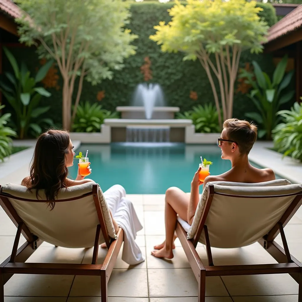 Couple Relaxing in Spa Garden