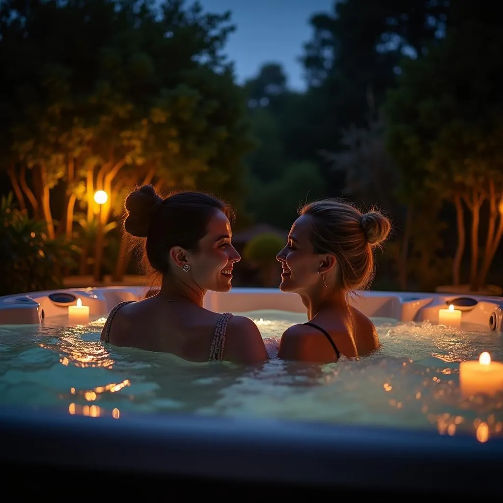 Couple Enjoying Spa at Night