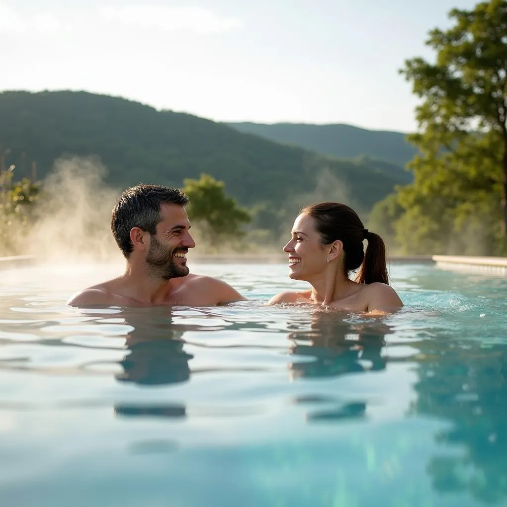 Couple Relaxing in Thermal Pool, Alsace