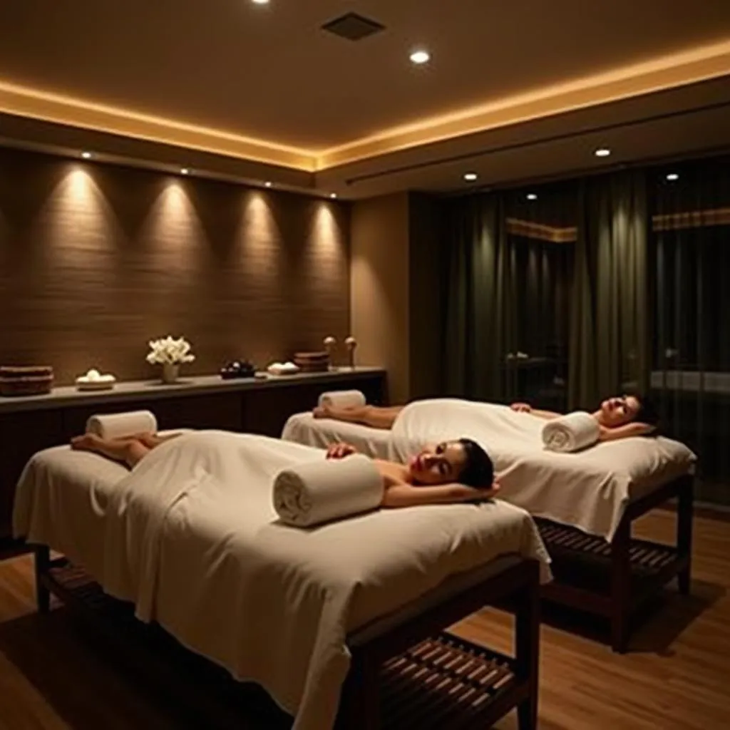 Couple enjoying a couples massage in a luxurious spa room