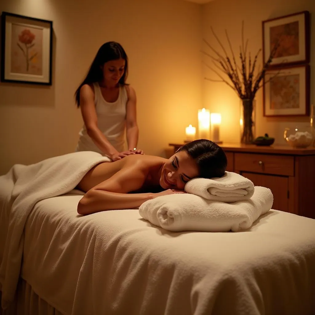 Couple enjoying a spa treatment in a serene room