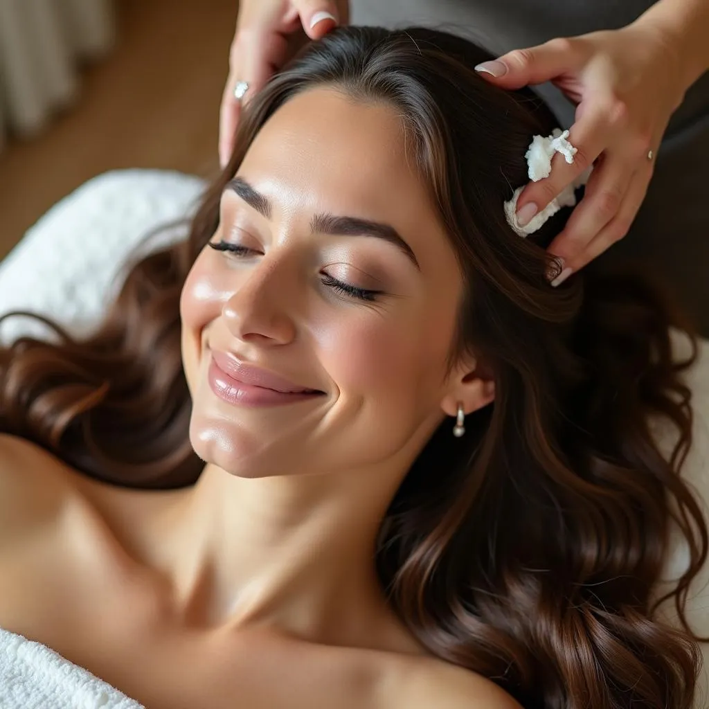 Woman receiving a de Lorenzo hair treatment