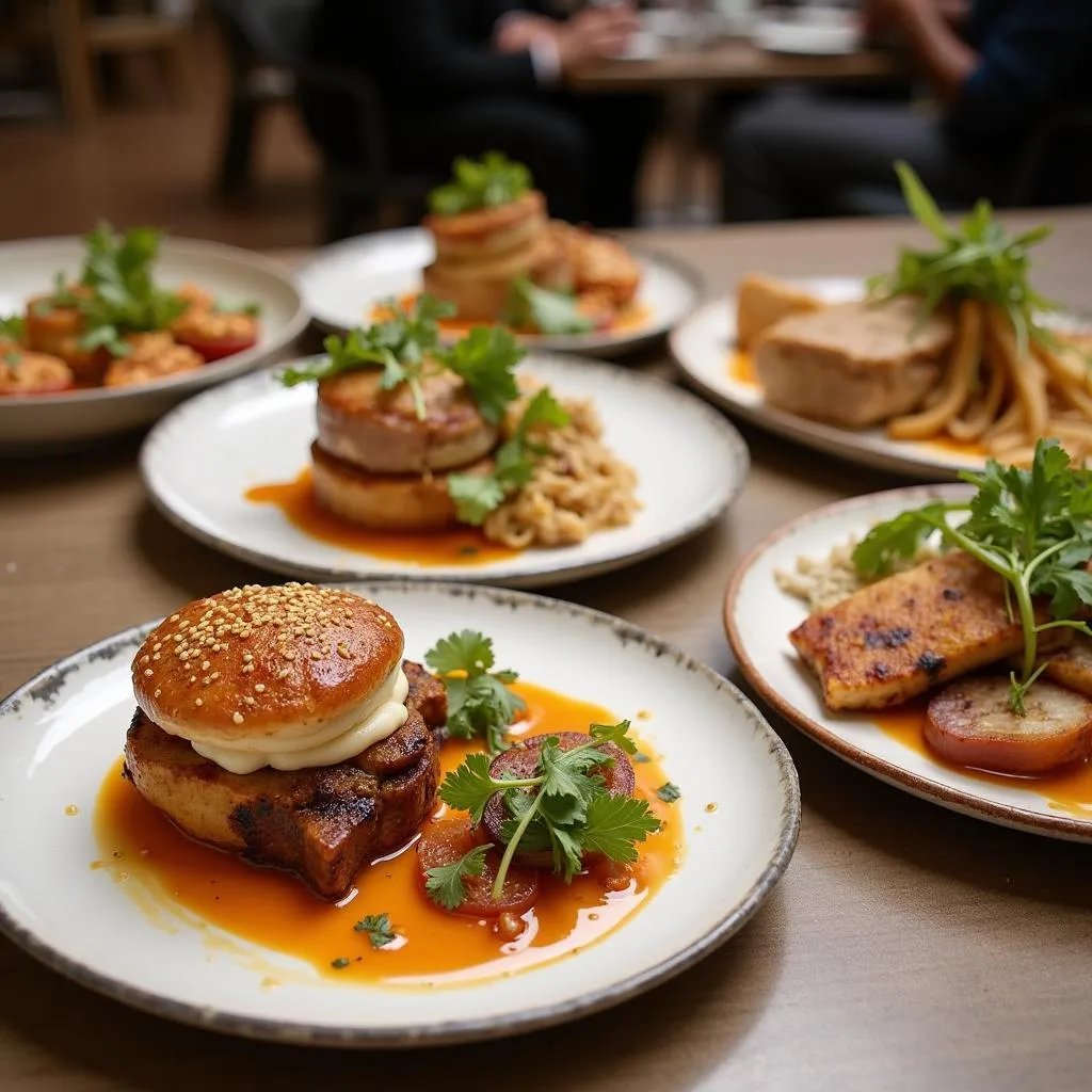 Exquisitely plated dishes in a restaurant setting