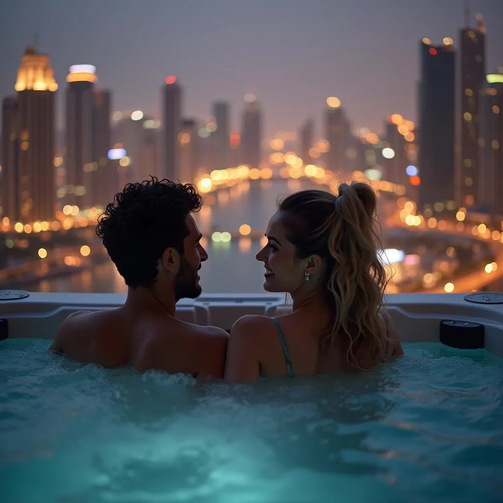 Couple relaxing in a jacuzzi at a Dubai spa