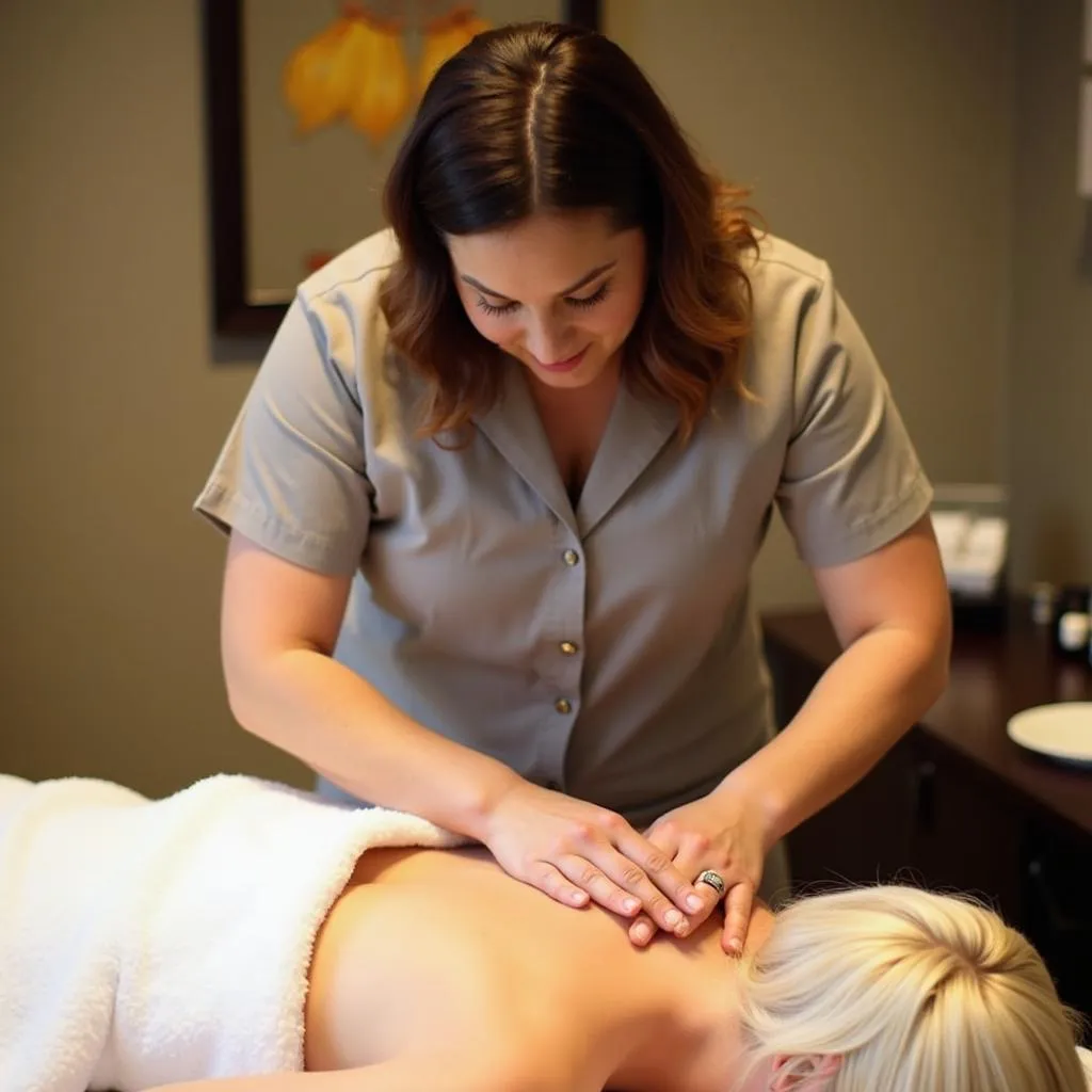 Skilled therapist performing a massage at Evokes Spa