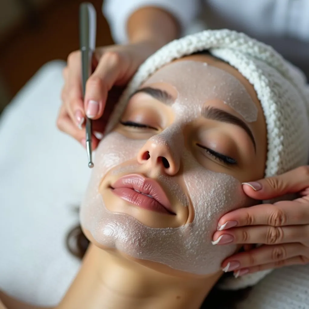 Close-up of a relaxing facial treatment