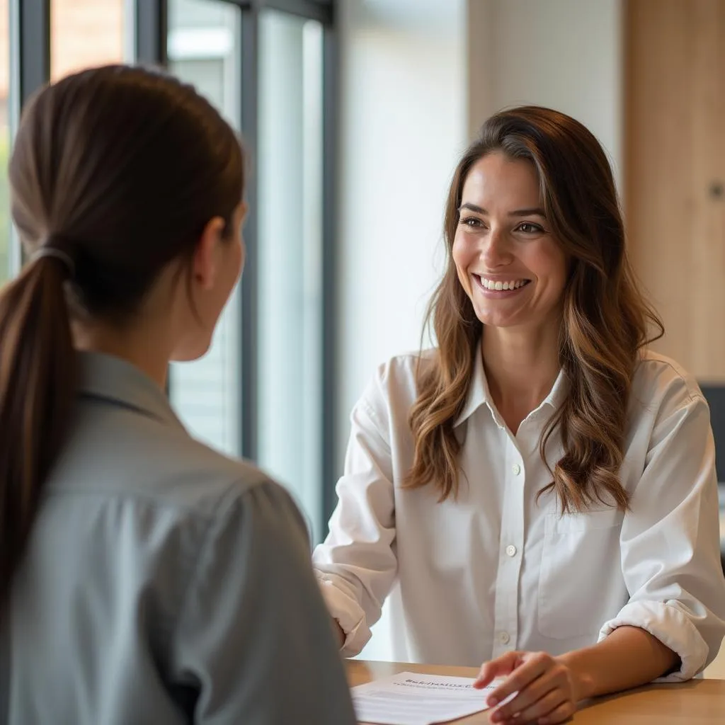 Friendly receptionist welcoming a client at Flaunt Salon &amp; Spa