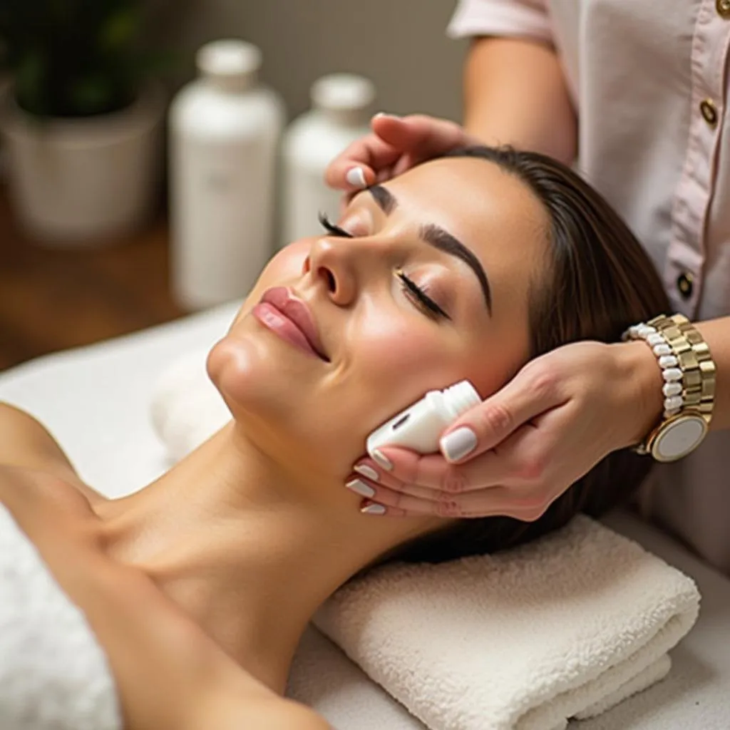 Close-up of a facial treatment at Golden Door Spa