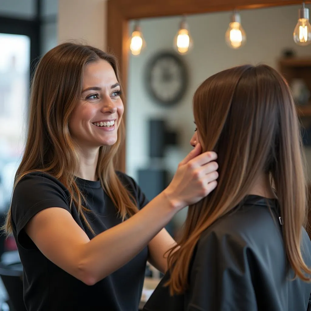 Hair Stylist Consulting with Client