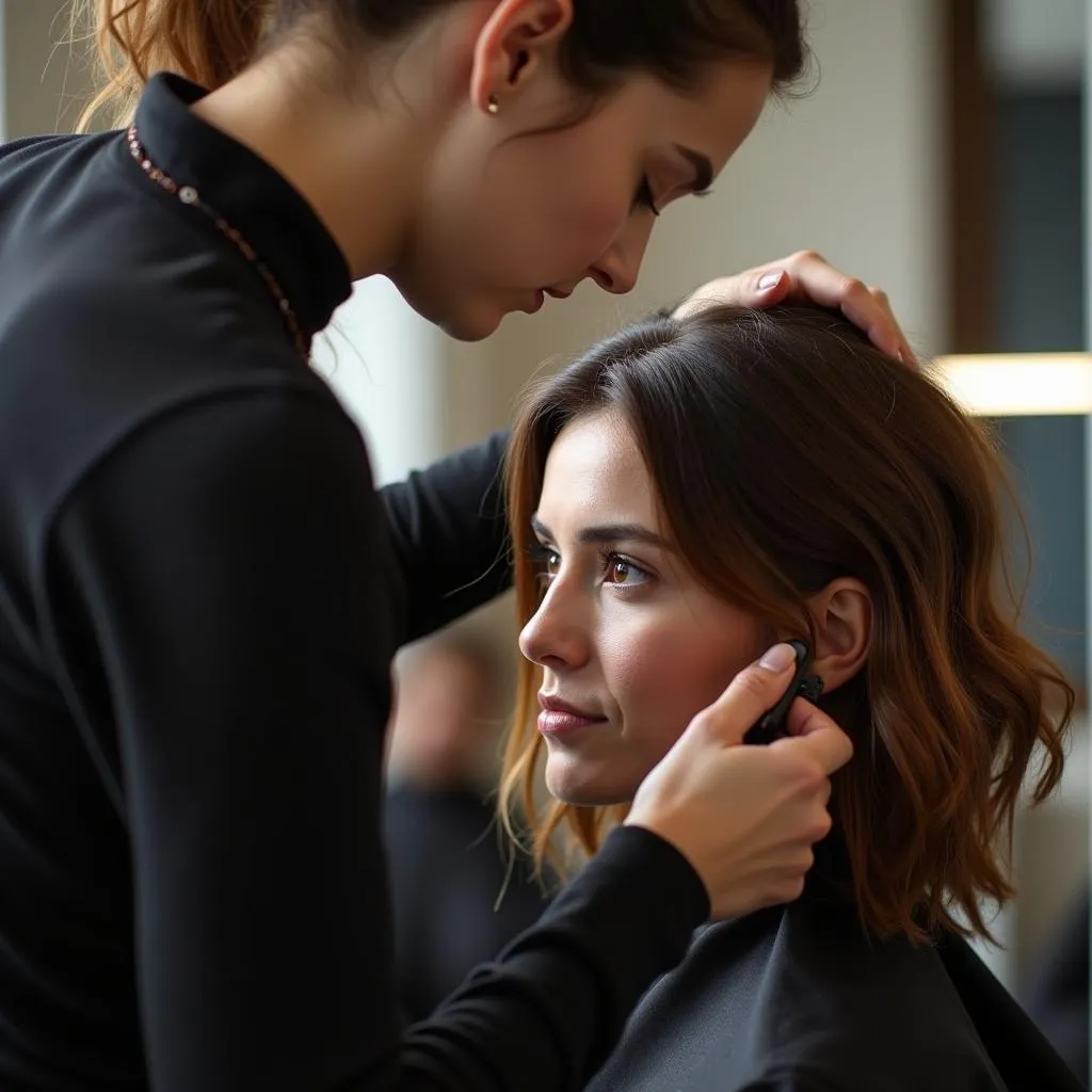 Hair Stylist Examining Client's Hair