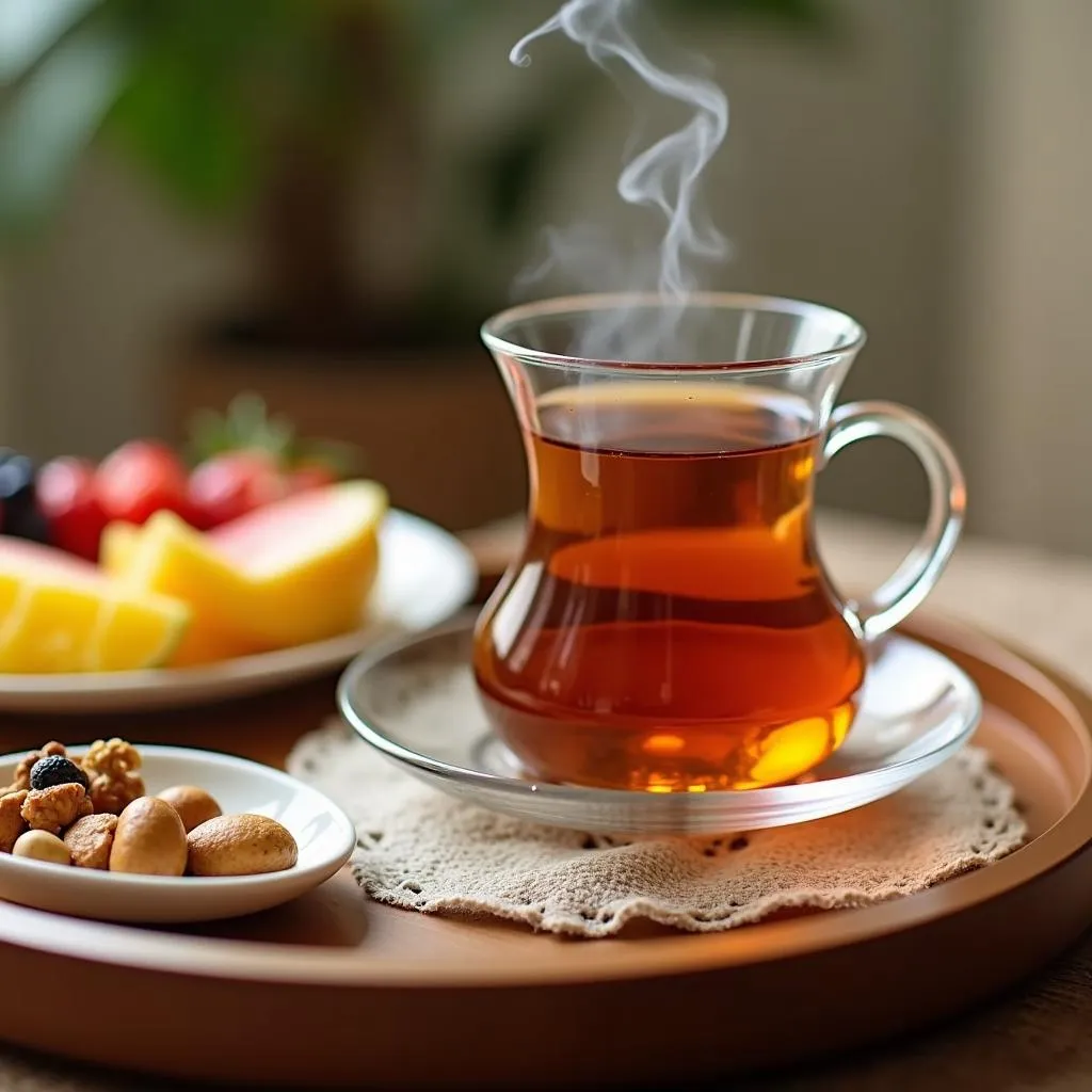 Selection of herbal tea and healthy snacks