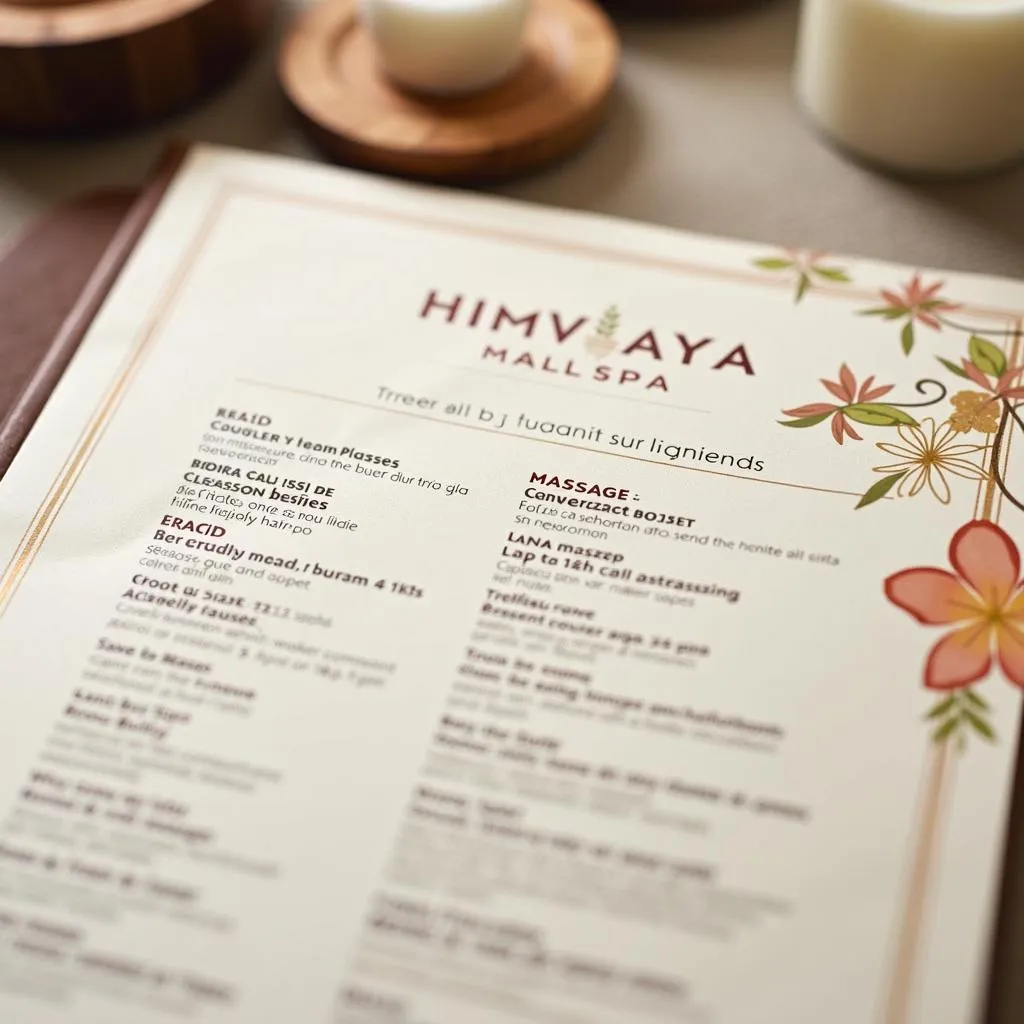 Himalaya Mall Spa Treatment Menu