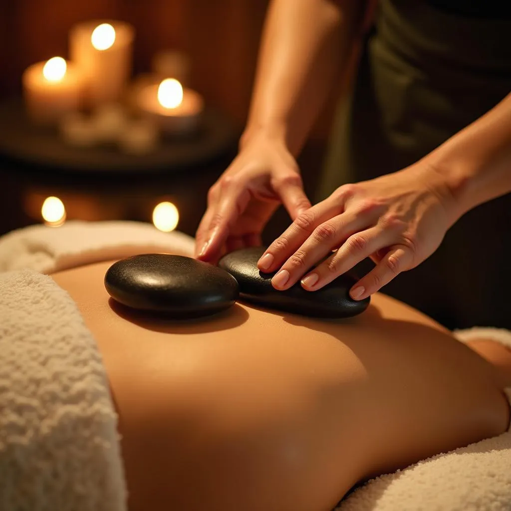 Hot stone massage treatment with candles