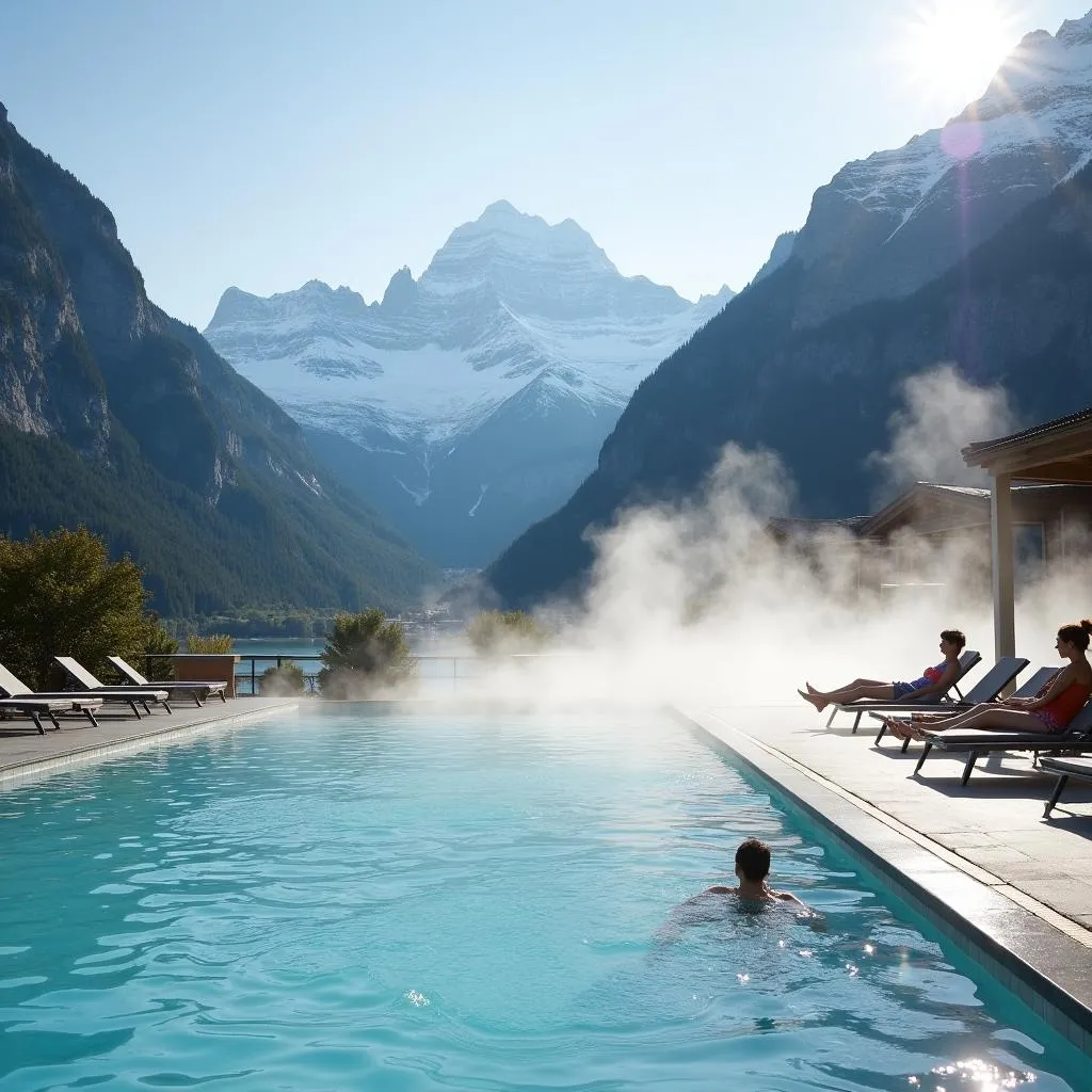 Outdoor pool at Huus Gstaad Spa