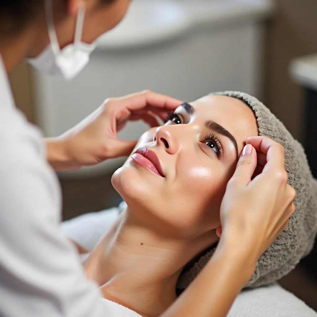 Skilled Esthetician Performing a Facial Treatment