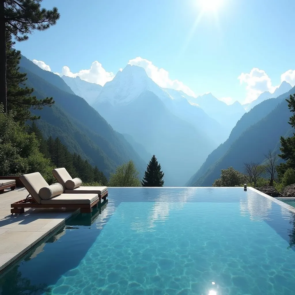 Infinity pool with Himalayan view at a spa resort in Rishikesh